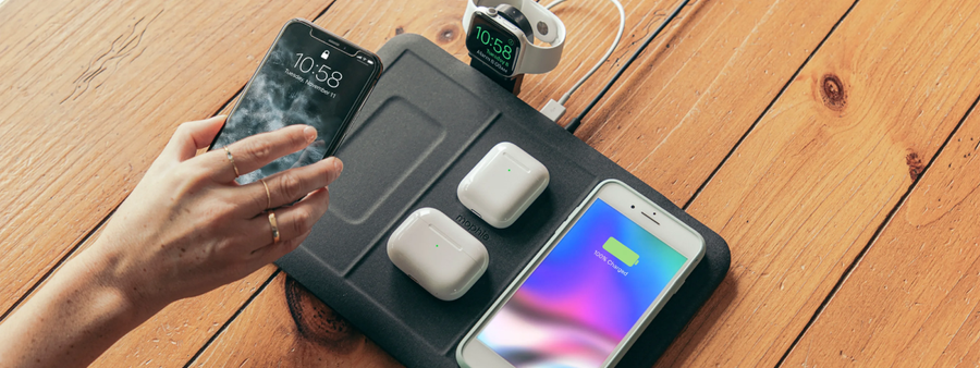 Mophie 4-in-1 Wireless Charging Mat Black, Wirelessly Charge up to 4 Devices, Intuitive Design, Eliminate Cable Clutter, Stylish Fabric Finish,