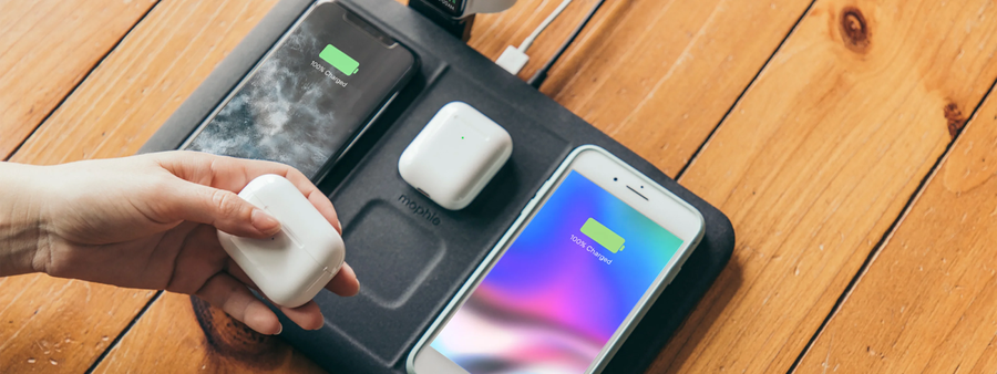 Mophie 4-in-1 Wireless Charging Mat Black, Wirelessly Charge up to 4 Devices, Intuitive Design, Eliminate Cable Clutter, Stylish Fabric Finish,