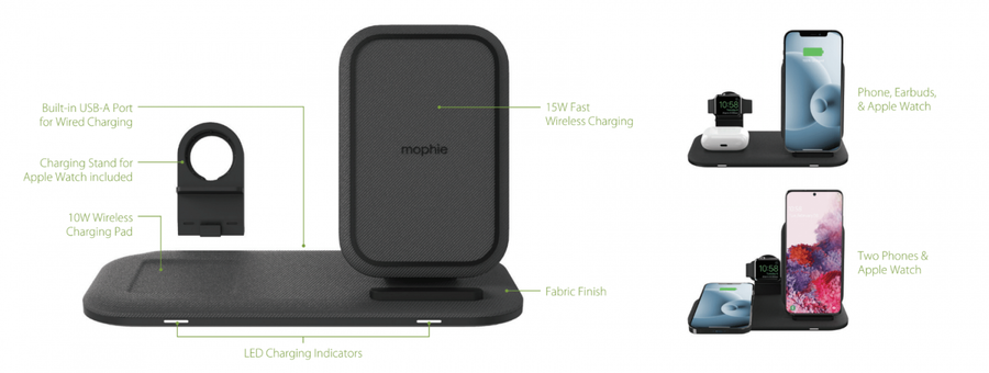 ZAGG 401305844 - Mophie Universal Wireless Charging Stand+ - Black (2 in1 BYO)