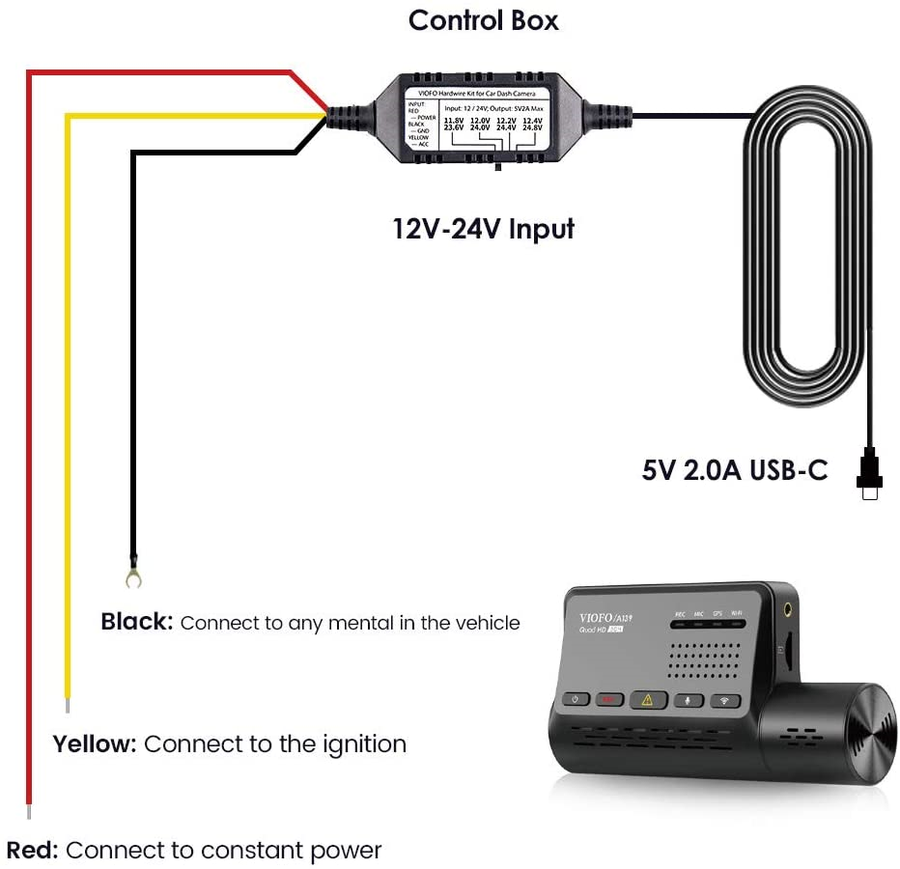 HK3-C - VIOFO 3-DRAHT-ANSCHLUSSKABEL (USB-C) FÜR A139/A139 PRO