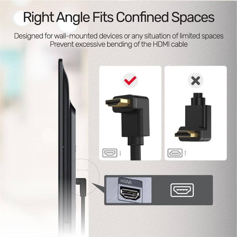 Unitek Y-C1002 - 4K HDMI 2.0 Right Angle Cable w/ 90 Degree Elbow. HDR10 HDCP2.2 3D & 7.1