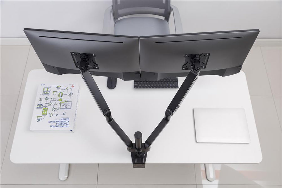 BRATECK LDT48-C024 - 17''-32'' Pole-Mounted Gas Spring Dual Monitor Desk Mount Bracket w/ Detachable Plate