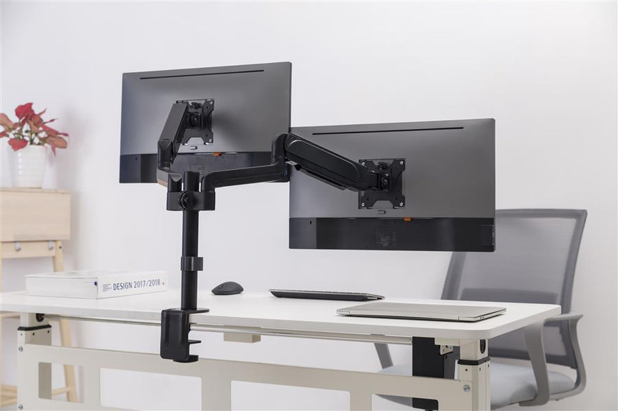 BRATECK LDT48-C024 - 17''-32'' Pole-Mounted Gas Spring Dual Monitor Desk Mount Bracket w/ Detachable Plate