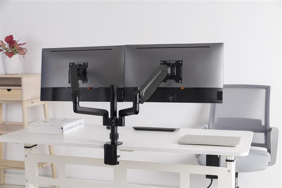 BRATECK LDT48-C024 - 17''-32'' Pole-Mounted Gas Spring Dual Monitor Desk Mount Bracket w/ Detachable Plate