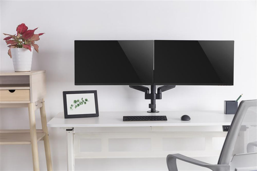 BRATECK LDT48-C024 - 17''-32'' Pole-Mounted Gas Spring Dual Monitor Desk Mount Bracket w/ Detachable Plate