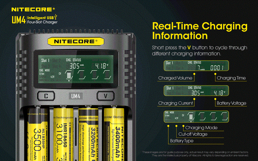 UM4 - NITECORE INTELLIGENT BATTERY CHARGER USB FOUR SLOT CHARGER