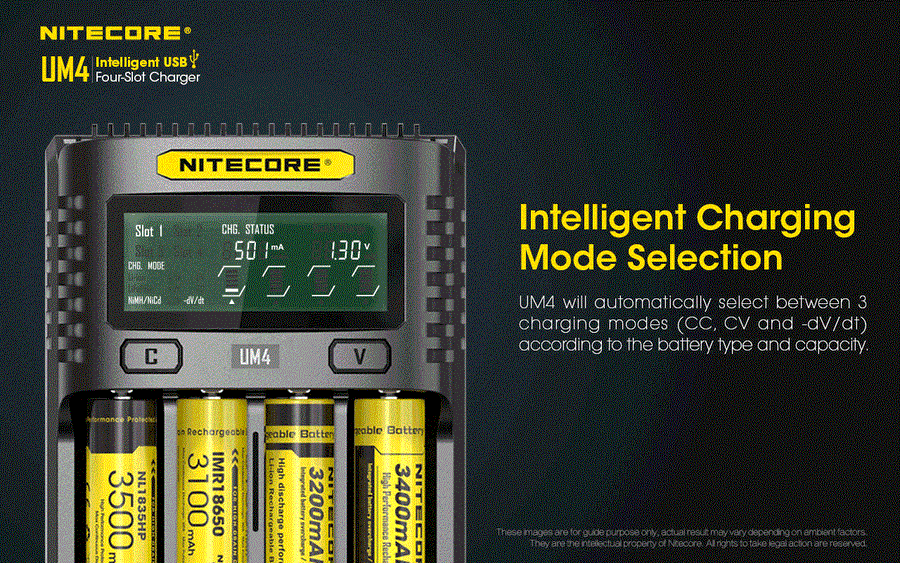 UM4 - NITECORE INTELLIGENT BATTERY CHARGER USB FOUR SLOT CHARGER