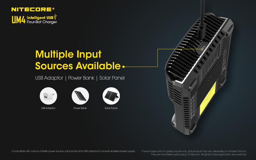 UM4 - NITECORE INTELLIGENT BATTERY CHARGER USB FOUR SLOT CHARGER
