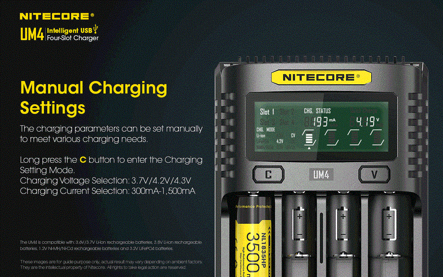 UM4 - NITECORE INTELLIGENT BATTERY CHARGER USB FOUR SLOT CHARGER