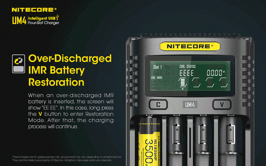UM4 - NITECORE INTELLIGENT BATTERY CHARGER USB FOUR SLOT CHARGER