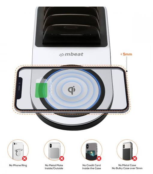 MB-UWC-5K - mbeat Multi Device Gorilla Charge Dock, Power 50W Qi Certified USB & Wireless Charging Dock