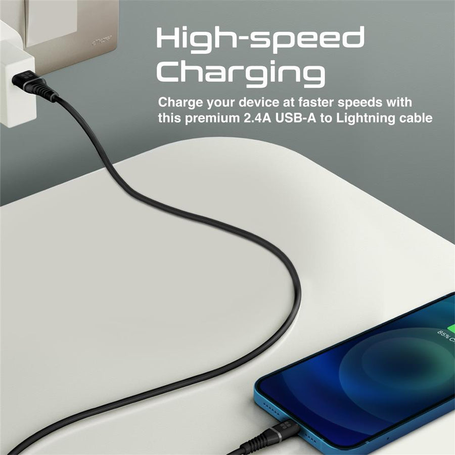 Promate POWERLINEAI120BK - 1.2m MFI Certified USB-A to Lightning Data & Charge Cable Black
