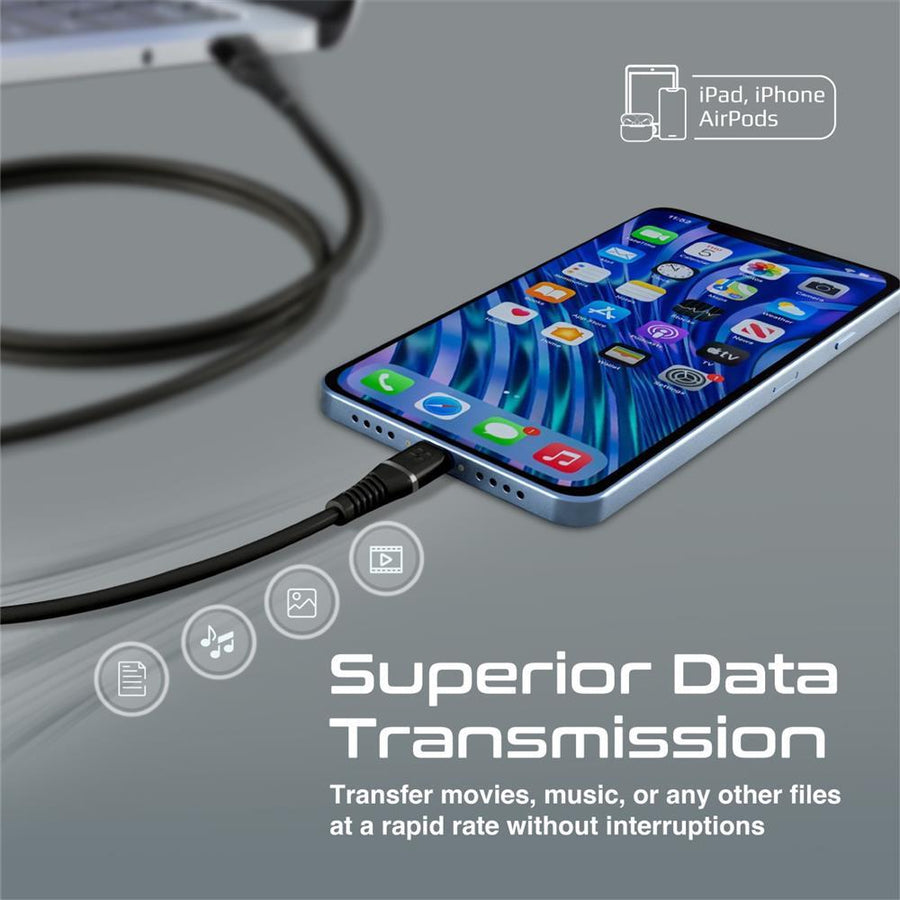 Promate POWERLINEAI120BK - 1.2m MFI Certified USB-A to Lightning Data & Charge Cable Black