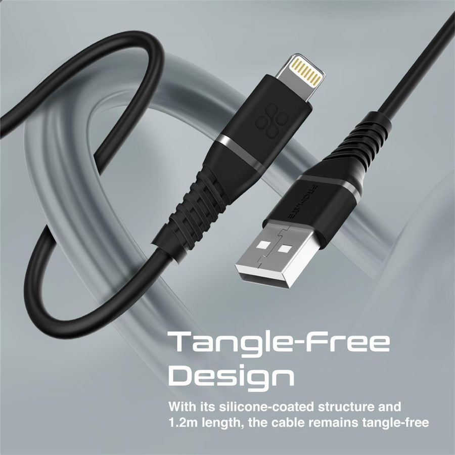 Promate POWERLINEAI120BK - 1.2m MFI Certified USB-A to Lightning Data & Charge Cable Black