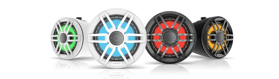 010-02196-20 - FUSION 6.5" MARINE SPEAKERS PAIR 200W XS SERIES SPORTS WHITE WITH RGB LED LIGHTING