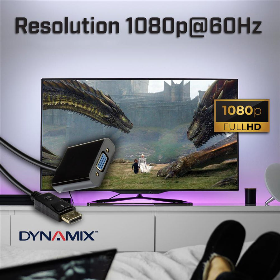 DYNAMIX C-DP-VGAF - 0.2m DisplayPort to VGA Female Cable Adapter Max Res: 1920x1080.