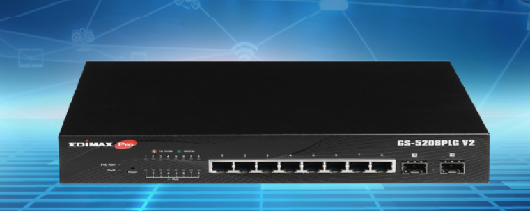 EDIMAX GS-5208PLGV2 - 10 Port Gigabit Long Range PoE+ Web Smart Switch 2 SFP Ports