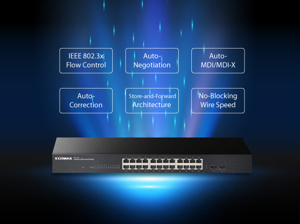 EDIMAX GS-1026V3 - 24 Port Gigabit Rack-Mount Unmanaged Switch 2 SFP Ports