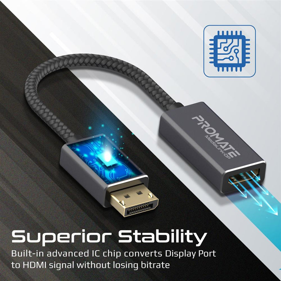 Promate MEDIALINK-DP - DisplayPort to HDMI Adapter Max HDMI Resolution 4K/60Hz Superior Stability