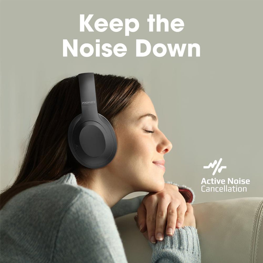 Promate CONCORD-BLK - Stereo Bluetooth Wireless Active Noise Cancelling Over-ear Headphones