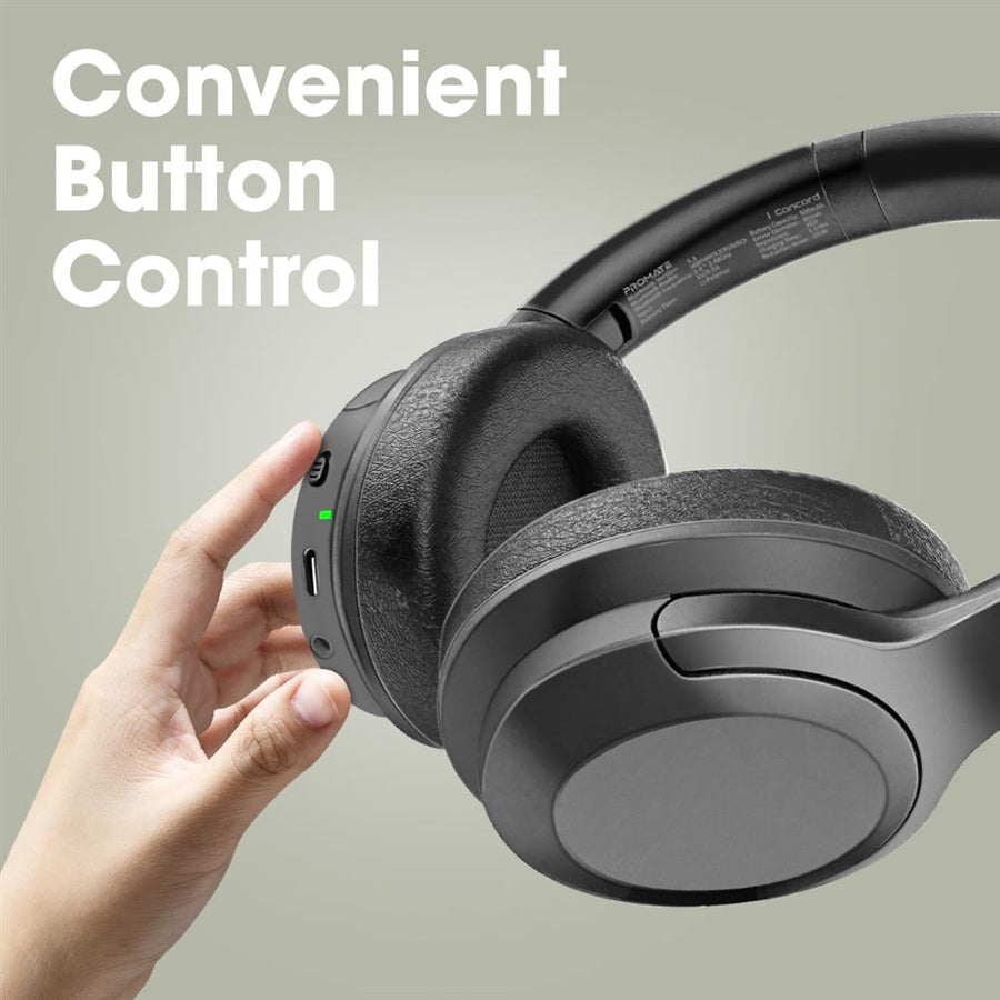 Promate CONCORD-BLK - Stereo Bluetooth Wireless Active Noise Cancelling Over-ear Headphones