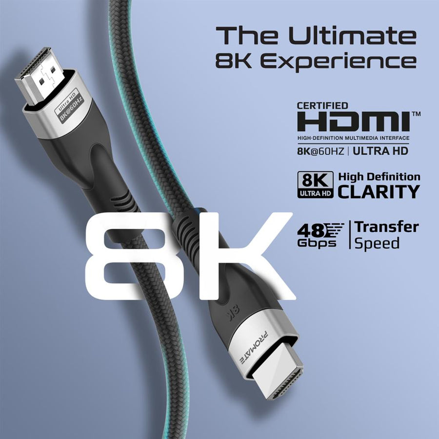 Promate PRIMELINK8K-500 - 5M HDMI 2.1 Ultra HD Super Slim Audio Video Cable. Supports up to 8K@60Hz