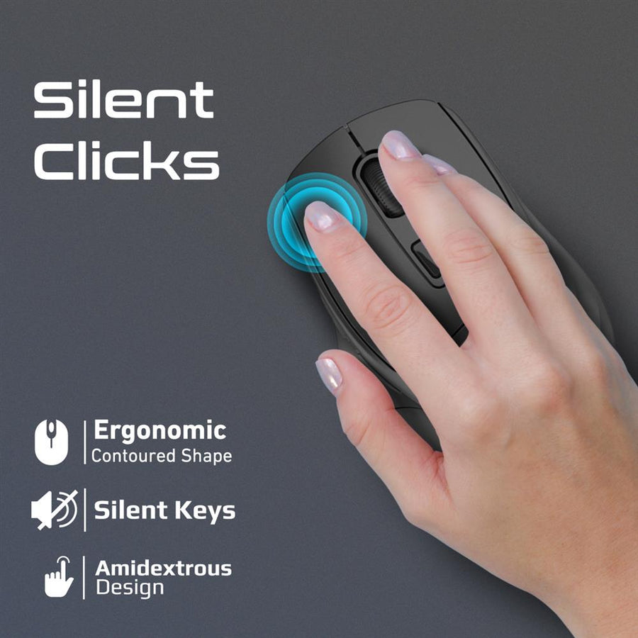 Promate SAMIT-BLK - Ergonomic Silent Click Wireless Mouse up to 2200 DPI. 10m Working Range. Plug & Play