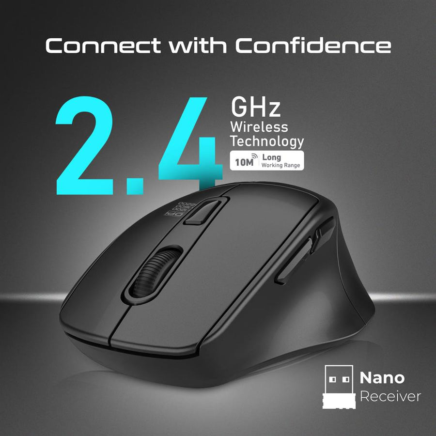 Promate SAMIT-BLK - Ergonomic Silent Click Wireless Mouse up to 2200 DPI. 10m Working Range. Plug & Play