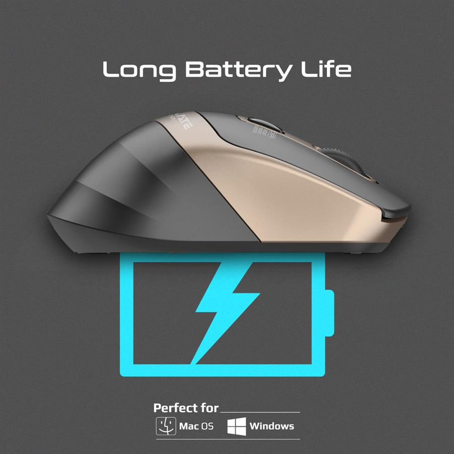 Promate SAMIT-GLD - Ergonomic Silent Click Wireless Mouse up to 2200 DPI. 10m Working Range. Plug & Play