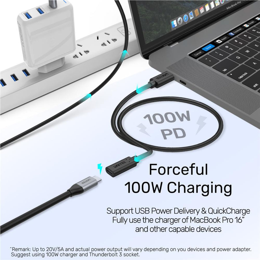Unitek C14086BK-1M - 1m USB-C 3.1 Male to Female Extension Cable. up to 4K@60Hz 100W/20V 5A Power