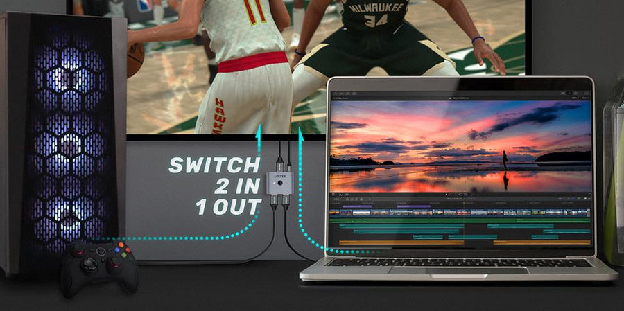 Unitek  V1609A 8K DisplayPort Bidirectional Switch with 2-In-1-Out or 1-in-2-Out - Space Grey