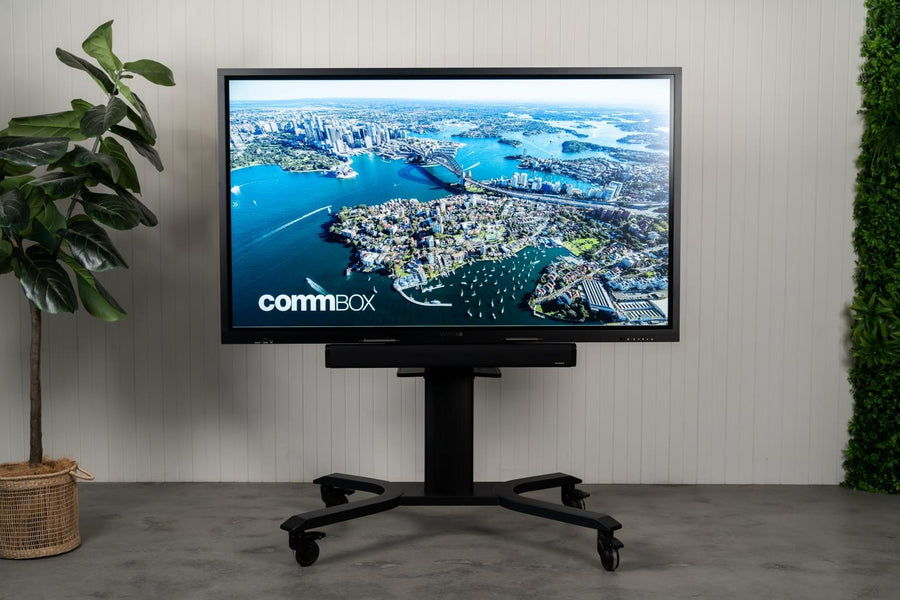 CBMOBC - COMMBOX CADENCE MOTORISED STAND, W/ BUILT-IN REMOTE, & LAPTOP SHELF, FOR 55" TO 86"