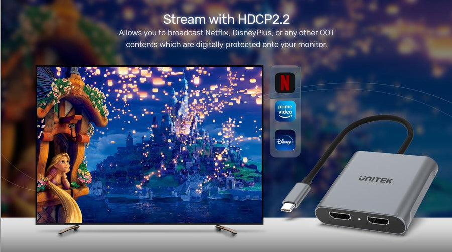 Unitek V1404B - USB-C to Dual HDMI Adapter. Supports Up to 4K@60Hz. Supports Multi-Screen (MST)