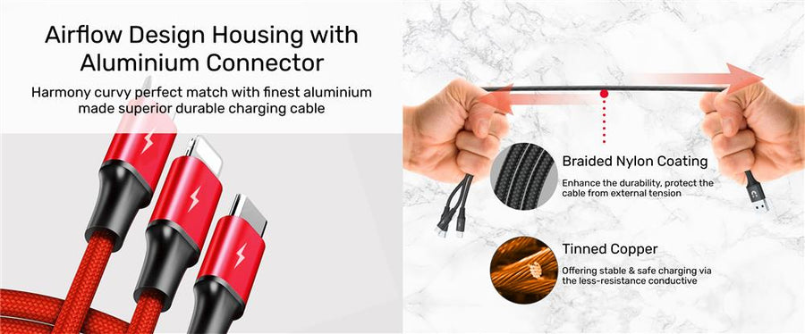 Unitek C14049BK - 1.2m USB 3-in-1 Charge Integrated USB-A to Micro-B Lightning Connector & USB-C