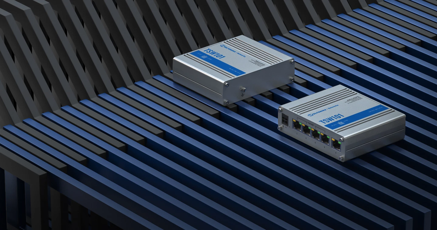 TSW101 - Teltonika TSW101 4+1 Port Gigabit Unmanaged 9 - 30V DC in to 802.3af/at PoE Out Switch for Solar and Automotive Applications