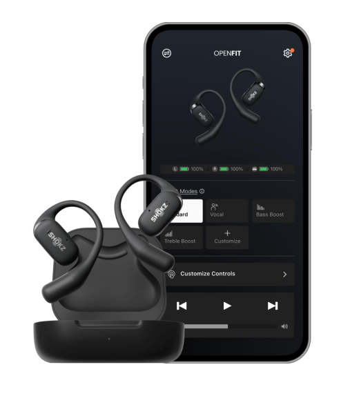 Shokz OpenFit Open-Ear True Wireless Headphones   - Black