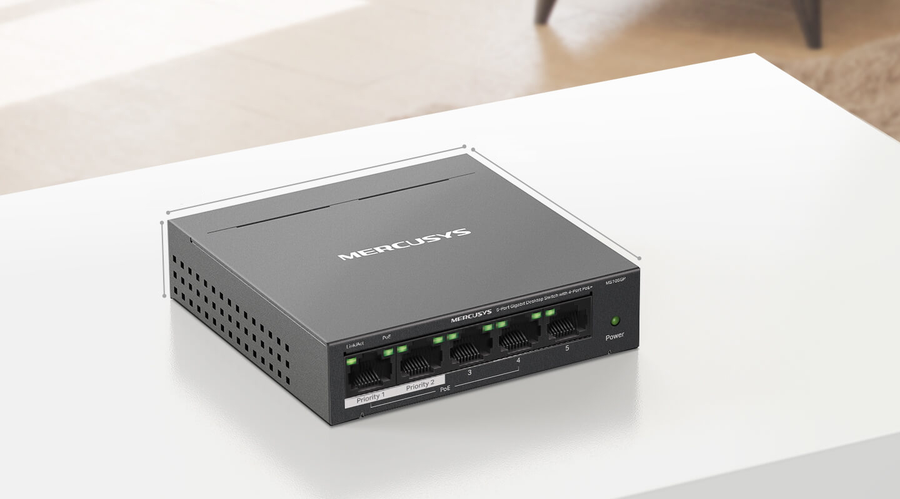 TP-Link MS105GP - Mercusys MS105GP 5 Port Gigabit Switch Steel Case 4x PoE+