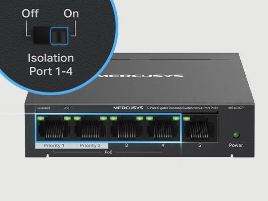 TP-Link MS105GP - Mercusys MS105GP 5 Port Gigabit Switch Steel Case 4x PoE+