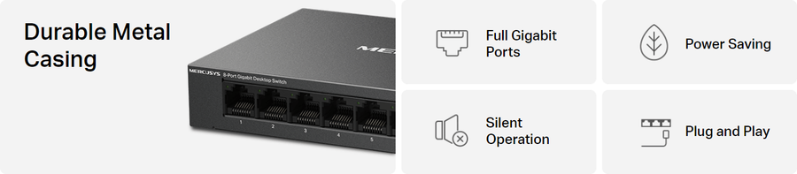 TP-Link MS108GS - Mercusys MS108GS 8-Port-Gigabit-Switch Stahlgehäuse