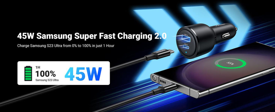 UG-35023 - UGREEN PD 63W Kfz-Ladegerät - USB-C & USB-A - PSS 45W Super Fast Charging 2.0 + QC 18W - Dual-Port Ladegerät