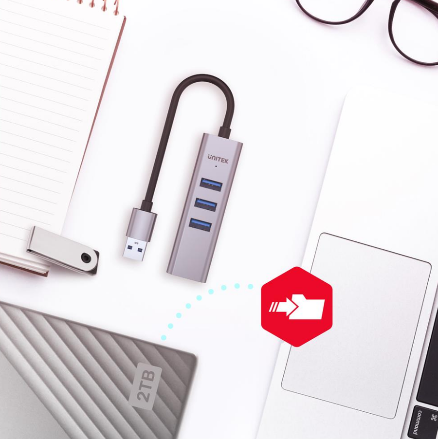 Unitek Y-3088B - 4-in-1 USB Multi-port Hub w/ 2-in-1 Connectors (USB-C & USB-A). Includes 3x USB-A 3.0