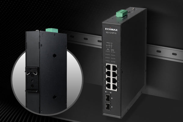 EDIMAX IGS-1210PV2 - Industrial 10-Port Gigabit PoE+ DIN Rail Switch