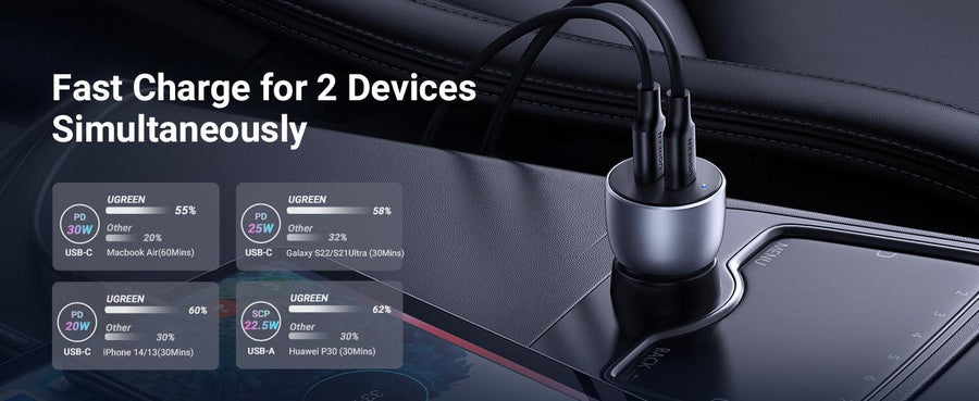 UG-60980 - UGREEN 52.5W Car Charger Alu Case (Space Grey)