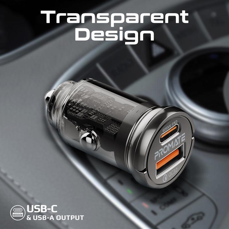 Promate TRANSDRIVE-65W - 65W Quick Charging In-Car Adapter for Tablets & phones 65W PD USB-C
