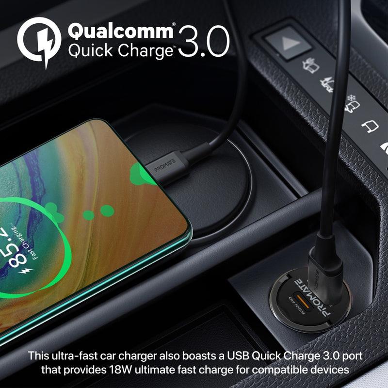 Promate TRANSDRIVE-65W - 65W Quick Charging In-Car Adapter for Tablets & phones 65W PD USB-C