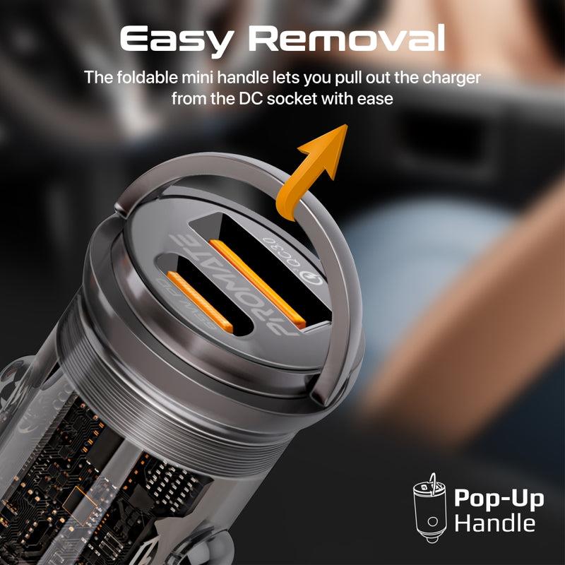 Promate TRANSDRIVE-65W - 65W Quick Charging In-Car Adapter for Tablets & phones 65W PD USB-C