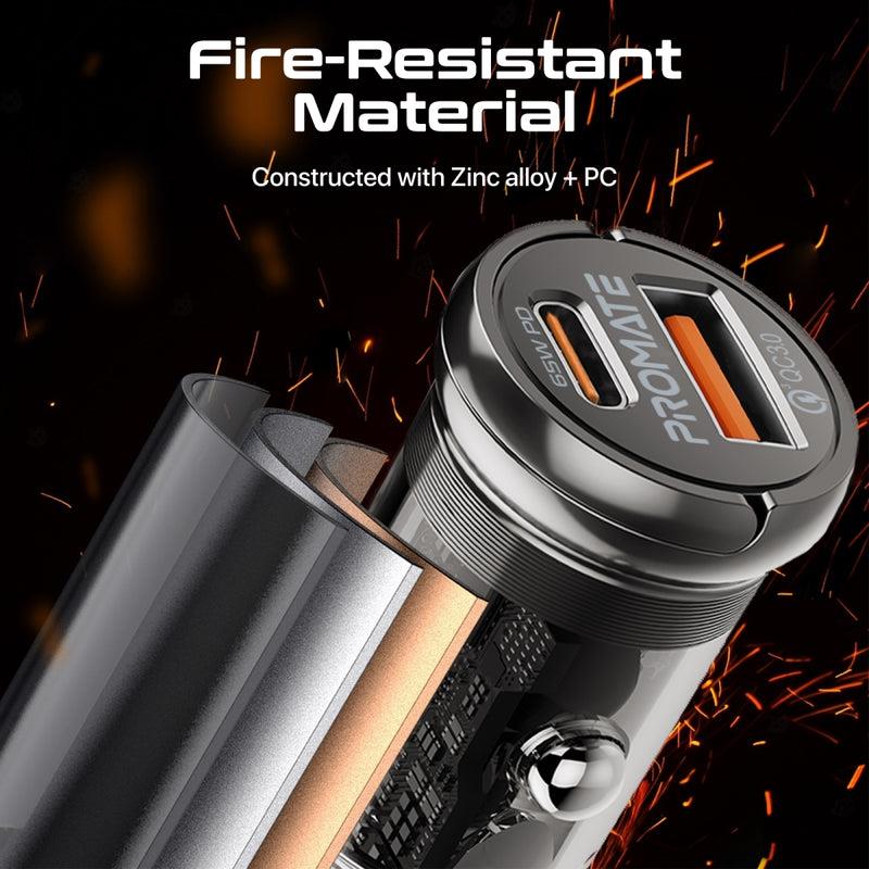 Promate TRANSDRIVE-65W - 65W Quick Charging In-Car Adapter for Tablets & phones 65W PD USB-C