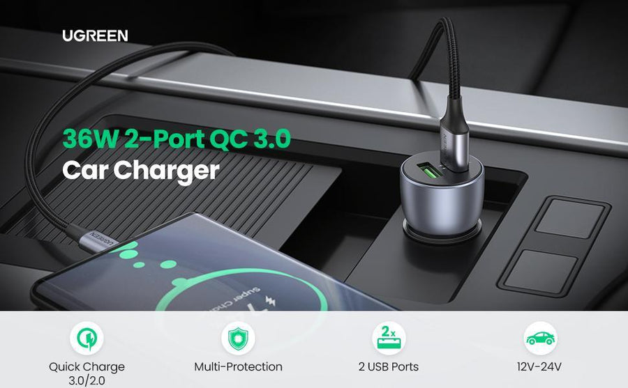 UG-10144 - UGREEN 36W 2 Ports Fast Car Charger (Dark Blue)