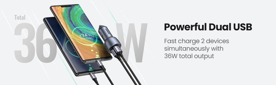 UG-10144 - UGREEN 36W 2 Ports Fast Car Charger (Dark Blue)