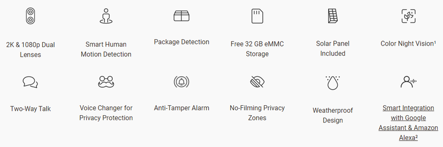 EZVIZ  EP3x Pro 3MP/2K Dual-lens Outdoor Wire-Free Battery Video Doorbell with Spotlight & Solar Panel